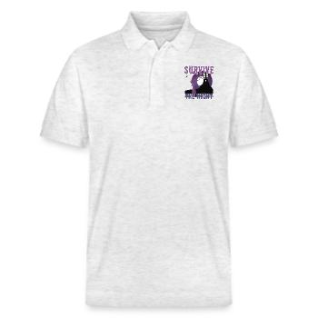 "Überlebe die Nacht", Das Erwachen der Zombies - Stanley/Stella Unisex Bio-Poloshirt PREPSTER - Weiß meliert - Vorne - Roxy (174cm) & Andy (188cm)