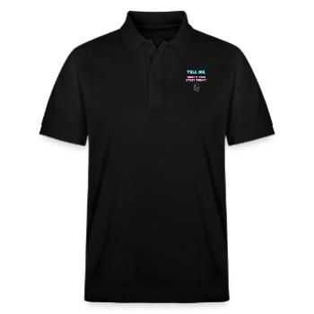 Erzähl mir, was ist deine Geschichte heute? - Stanley/Stella Unisex Bio-Poloshirt PREPSTER - Schwarz - Vorne - Roxy (174cm) & Andy (188cm)
