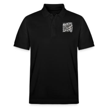 Manche machen Pläne ich mache Späne - Stanley/Stella Unisex Bio-Poloshirt PREPSTER - Schwarz - Vorne - Roxy (174cm) & Andy (188cm)