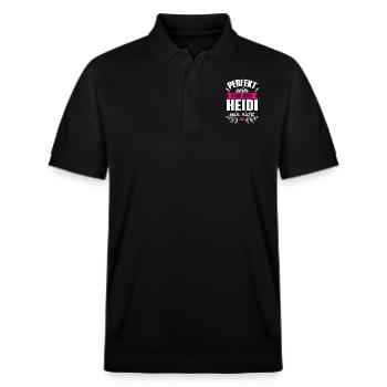 Heidi - Perfekt Sein Kann Jeder Heidi Sein Nicht - Stanley/Stella Unisex Bio-Poloshirt PREPSTER - Schwarz - Vorne - Roxy (174cm) & Andy (188cm)