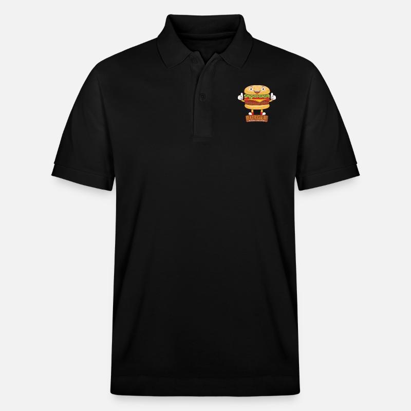 Cute Burger Cartoon Art - Stanley/Stella Unisex Organic Polo Shirt PREPSTER - black