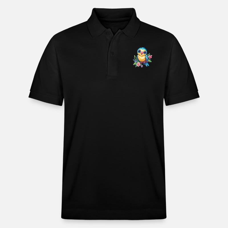Bunter Vogel mit Blüten - Stanley/Stella Unisex Bio-Poloshirt PREPSTER - Schwarz