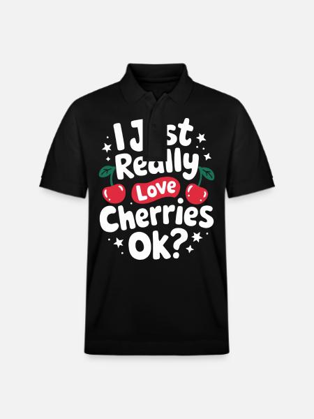 Cherries Cherries Fruits Food - Stanley/Stella Unisex Organic Polo Shirt PREPSTER - black