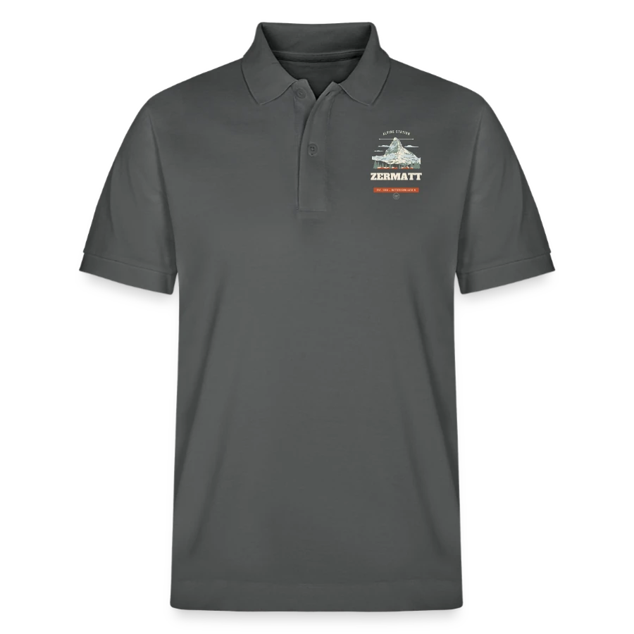 Zermatt badge on a stanley/stella unisex organic polo shirt prepster, anthracite