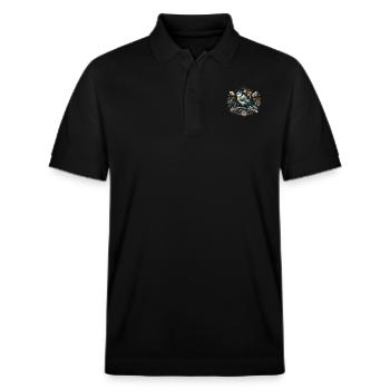 Blaumeise Retroblumen - Stanley/Stella Unisex Bio-Poloshirt PREPSTER - Schwarz - Vorne - Roxy (174cm) & Andy (188cm)