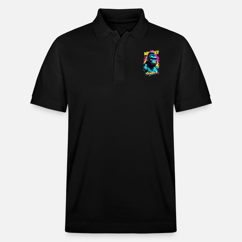 Gorilla mit Goldkette - Stanley/Stella Unisex Bio-Poloshirt PREPSTER - Schwarz