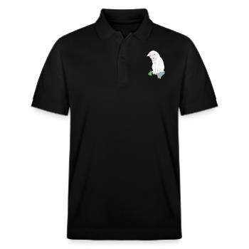 Weiße Katze mit grünem Frosch - Stanley/Stella Unisex Bio-Poloshirt PREPSTER - Schwarz - Vorne - Roxy (174cm) & Andy (188cm)