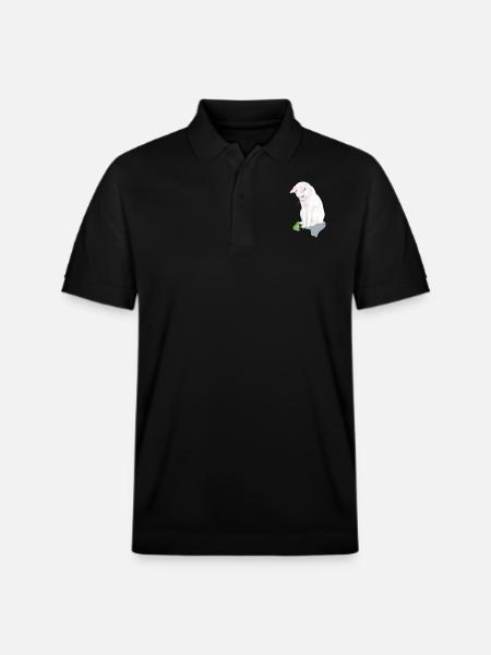 Weiße Katze mit grünem Frosch - Stanley/Stella Unisex Bio-Poloshirt PREPSTER - Schwarz