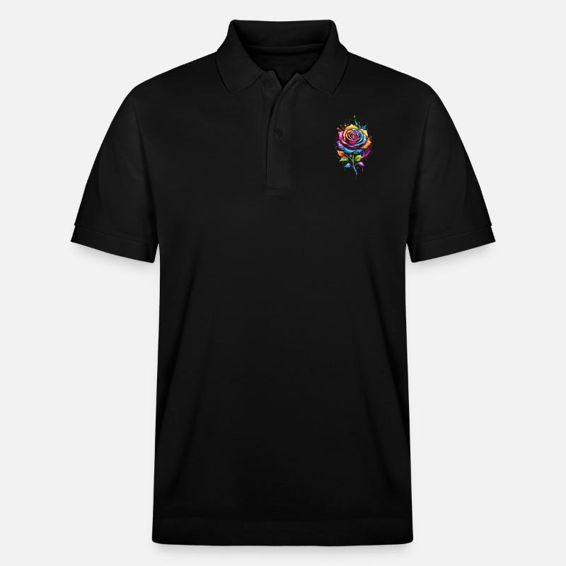 Fleur - Rose Arc en ciel - Polo PREPSTER bio Stanley/Stella Unisexe - noir