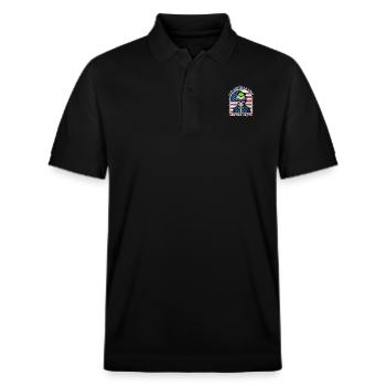 Punk Totenkopf mit Neon-Mohawk und USA-Flagge Hintergrund - Stanley/Stella Unisex Bio-Poloshirt PREPSTER - Schwarz - Vorne - Roxy (174cm) & Andy (188cm)