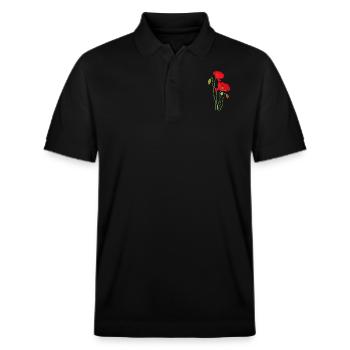 Mohn - Blumendesign - Stanley/Stella Unisex Bio-Poloshirt PREPSTER - Schwarz - Vorne - Roxy (174cm) & Andy (188cm)