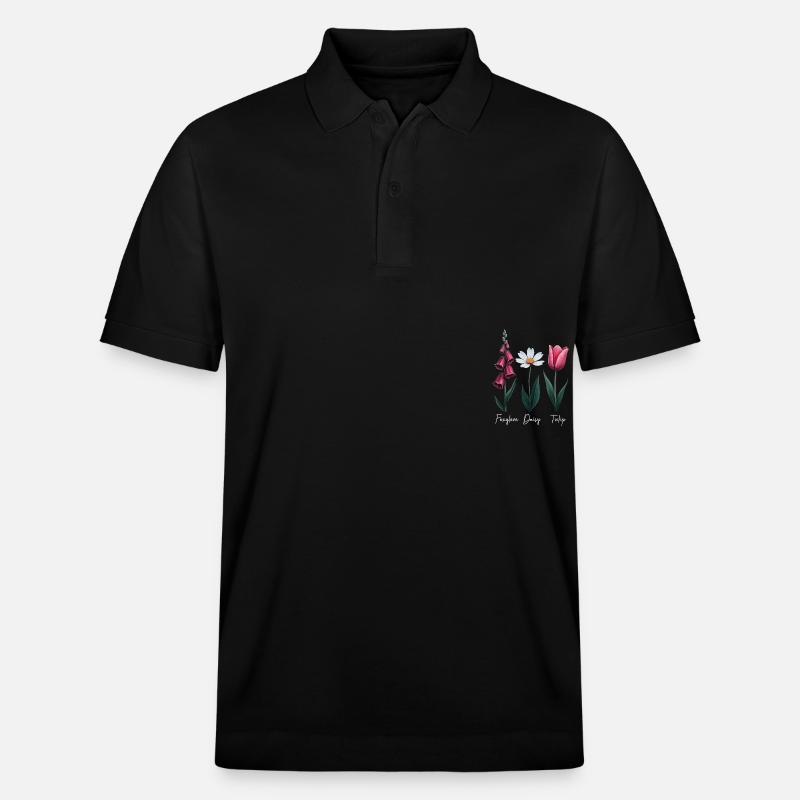 Foxglove Daisy Tulip Floral - Polo PREPSTER bio Stanley/Stella Unisexe - noir