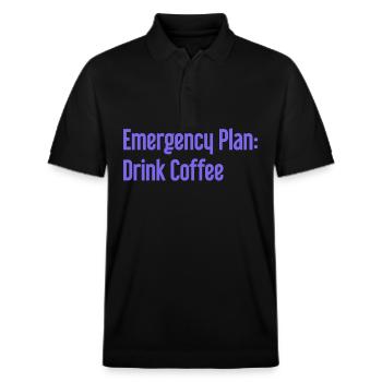 Kaffee-Notfallplan - Stanley/Stella Unisex Bio-Poloshirt PREPSTER - Schwarz - Vorne - Roxy (174cm) & Andy (188cm)