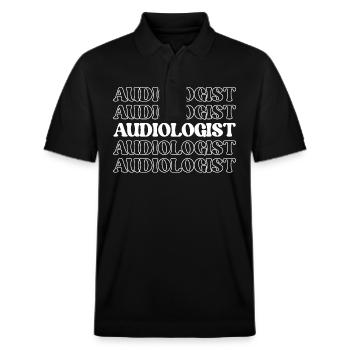 Audiologe, Hörspezialist, Audiometriker, Ohr - Stanley/Stella Unisex Bio-Poloshirt PREPSTER - Schwarz - Vorne - Roxy (174cm) & Andy (188cm)