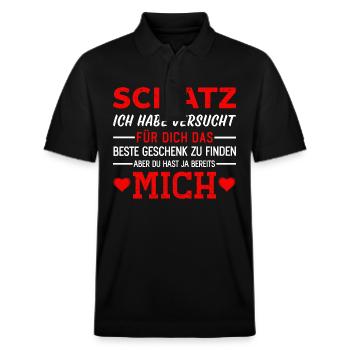 Lustige Liebe und Schatz Sprüche - Stanley/Stella Unisex Bio-Poloshirt PREPSTER - Schwarz - Vorne - Roxy (174cm) & Andy (188cm)