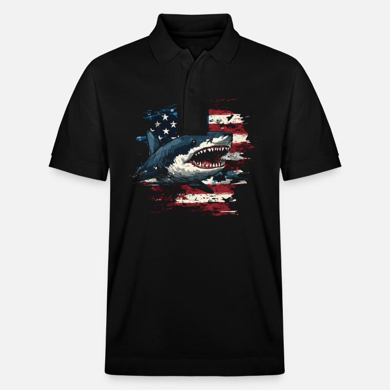 Requin avec drapeau des États-Unis - Polo PREPSTER bio Stanley/Stella Unisexe - noir