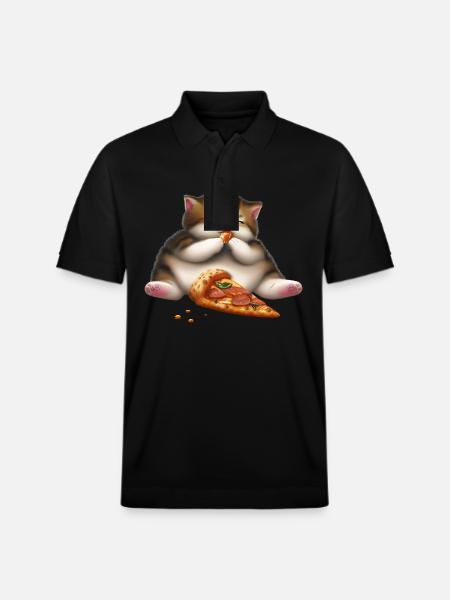 Pizza lover cat - Stanley/Stella Unisex Organic Polo Shirt PREPSTER - black
