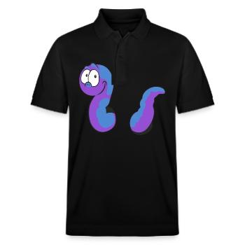 Wurm im Cartoon Stil in violett - Stanley/Stella Unisex Bio-Poloshirt PREPSTER - Schwarz - Vorne - Roxy (174cm) & Andy (188cm)