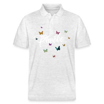 PHOEBE - Mädchen Name mit bunten Schmetterlingen - Stanley/Stella Unisex Bio-Poloshirt PREPSTER - Weiß meliert - Vorne - Roxy (174cm) & Andy (188cm)