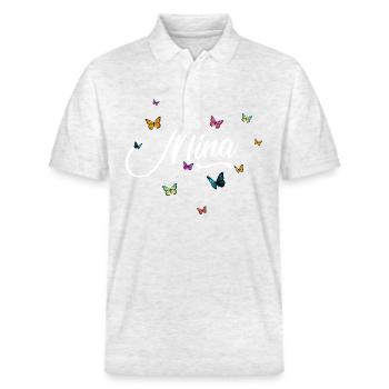 MINA - Mädchen Name mit bunten Schmetterlingen - Stanley/Stella Unisex Bio-Poloshirt PREPSTER - Weiß meliert - Vorne - Roxy (174cm) & Andy (188cm)