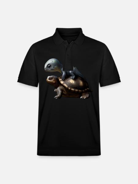 Dinosaur on turtle - Stanley/Stella Unisex Organic Polo Shirt PREPSTER - black