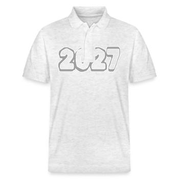 Year 2027 - Stanley/Stella Unisex Organic Polo Shirt PREPSTER - heather white - Front - Roxy (174cm) & Andy (188cm)