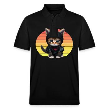 Ninja Cat Sunset - Stanley/Stella Unisex Organic Polo Shirt PREPSTER - black - Front - Roxy (174cm) & Andy (188cm)