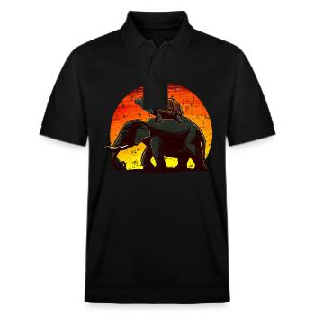 Elephant Turtle Sunset Design - Stanley/Stella Unisex Organic Polo Shirt PREPSTER - black - Front - Roxy (174cm) & Andy (188cm)