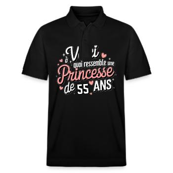 Princess 55 years old - Stanley/Stella Unisex Organic Polo Shirt PREPSTER - black - Front - Roxy (174cm) & Andy (188cm)