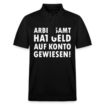Arbeitsamt hat Geld auf Konto gewiesen Arbeitslos - Stanley/Stella Unisex Bio-Poloshirt PREPSTER - Schwarz - Vorne - Roxy (174cm) & Andy (188cm)