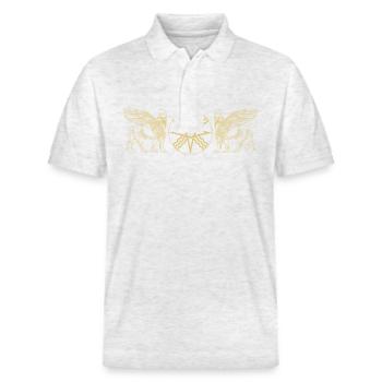 Faravahar Sumer Lamassu Perse Iran Babylone - Polo PREPSTER bio Stanley/Stella Unisexe - blanc chiné - Devant - Roxy (174cm) & Andy (188cm)
