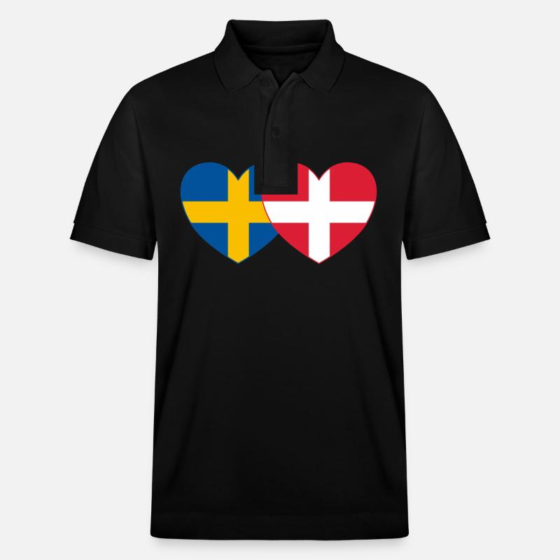 Suède Danemark Drapeau Coeur - Polo PREPSTER bio Stanley/Stella Unisexe - noir