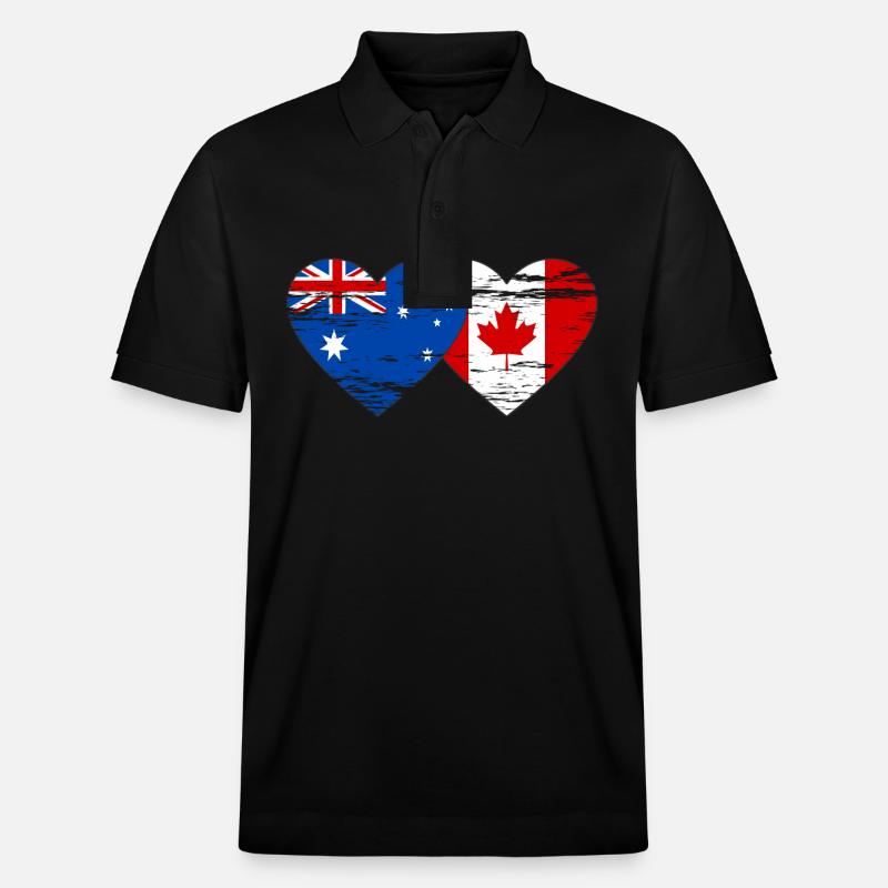 Australie Canada drapeau coeur utilisé - Polo PREPSTER bio Stanley/Stella Unisexe - noir