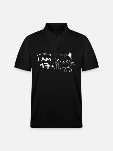 I'm Not 18, I Am 17 Plus 1 Middle Finger Cat Flip - Stanley/Stella Unisex Organic Polo Shirt PREPSTER - black