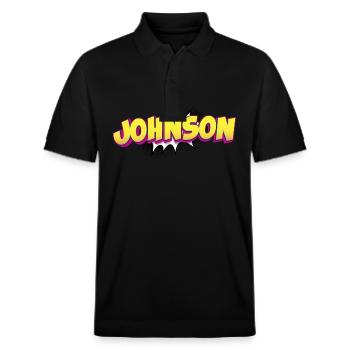 Johnson Nom personnalisé Style bande dessinée Pop Art, - Polo PREPSTER bio Stanley/Stella Unisexe - noir - Devant - Roxy (174cm) & Andy (188cm)