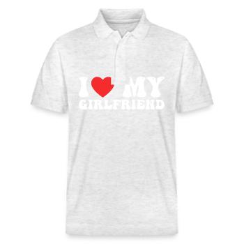 I Love My Girlfriend - Stanley/Stella Unisex Organic Polo Shirt PREPSTER - heather white - Front - Roxy (174cm) & Andy (188cm)