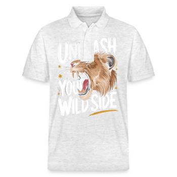 Lion Lion Animal Africa - Stanley/Stella Unisex Organic Polo Shirt PREPSTER - heather white - Front - Roxy (174cm) & Andy (188cm)