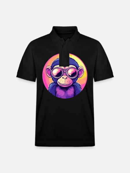 Neon monkey with sunglasses - Stanley/Stella Unisex Organic Polo Shirt PREPSTER - black