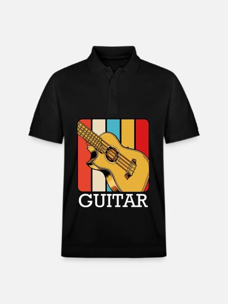 Retro Gitarren-Design mit Farbstreifen - Stanley/Stella Unisex Bio-Poloshirt PREPSTER - Schwarz