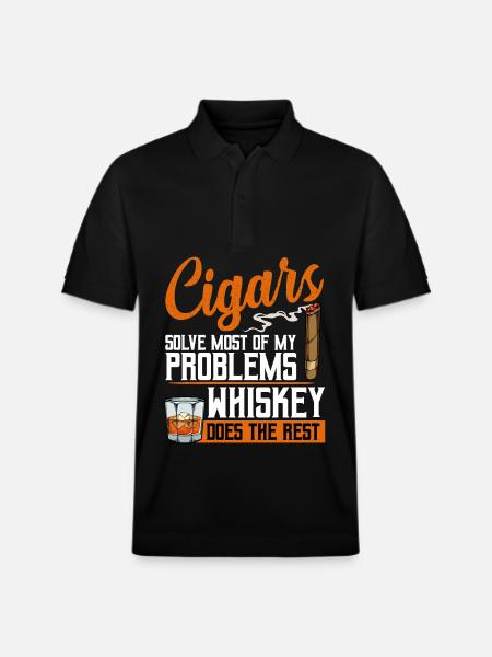 Cigars Solve Problems, Whiskey Does the Rest - Stanley/Stella Unisex Bio-Poloshirt PREPSTER - Schwarz