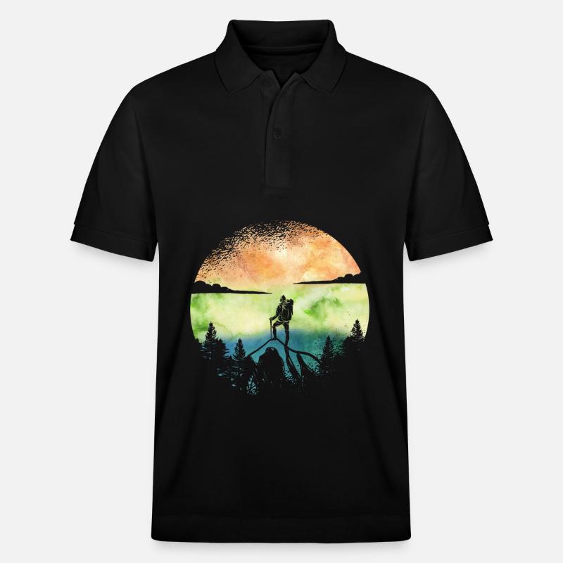Wanderlust Hiker – Aquarell Adventure - Stanley/Stella Unisex Bio-Poloshirt PREPSTER - Schwarz