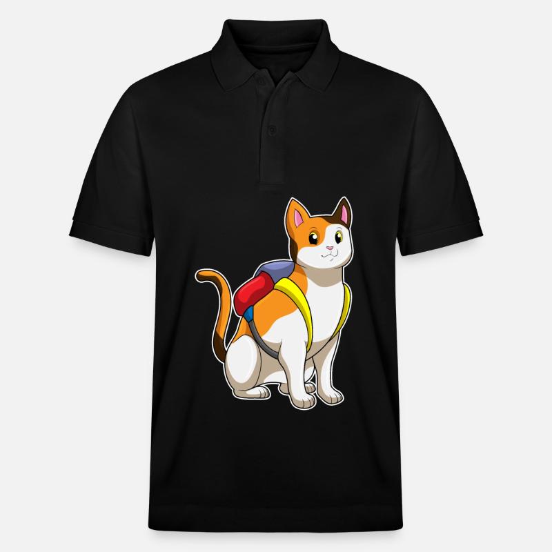 Katze mit Schulranzen Schule - Stanley/Stella Unisex Bio-Poloshirt PREPSTER - Schwarz