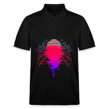 Vaporwave Sunset New Wave Art - Stanley/Stella Unisex Bio-Poloshirt PREPSTER - Schwarz - Vorne - Roxy (174cm) & Andy (188cm)