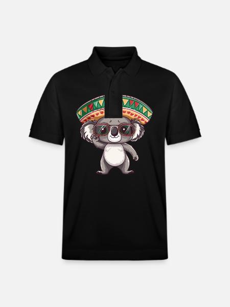 Koala Comic Funny Sombrero - Stanley/Stella Unisex Organic Polo Shirt PREPSTER - black
