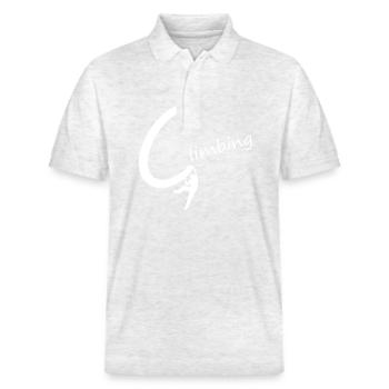 climbing klettern - Stanley/Stella Unisex Bio-Poloshirt PREPSTER - Weiß meliert - Vorne - Roxy (174cm) & Andy (188cm)