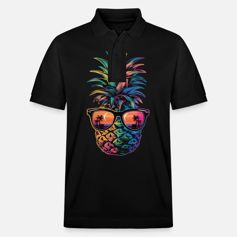 Ananas Fruit tropical hawaïen - Polo PREPSTER bio Stanley/Stella Unisexe - noir