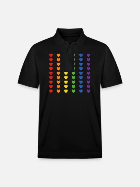 Rainbow Flag Hearts - Stanley/Stella Unisex Organic Polo Shirt PREPSTER - black