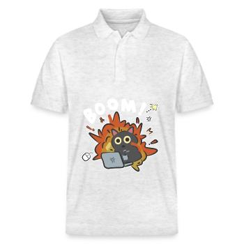 Teenage Summer Trend Funny IT Nerd Cat Boom - Stanley/Stella Unisex Organic Polo Shirt PREPSTER - heather white - Front - Roxy (174cm) & Andy (188cm)