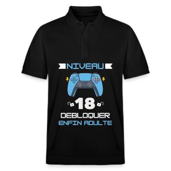 Level 18 Unlocked | I'm finally an Adult - Stanley/Stella Unisex Organic Polo Shirt PREPSTER - black - Front - Roxy (174cm) & Andy (188cm)