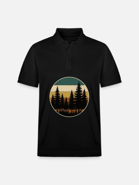 Forest Trees Firs Retro - Stanley/Stella Unisex Organic Polo Shirt PREPSTER - black